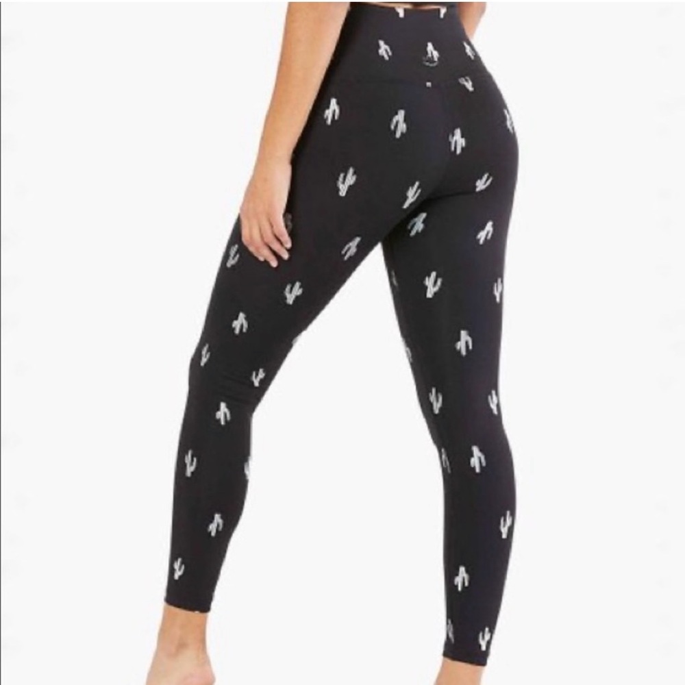 Black Leggings with Silver Cactus Print